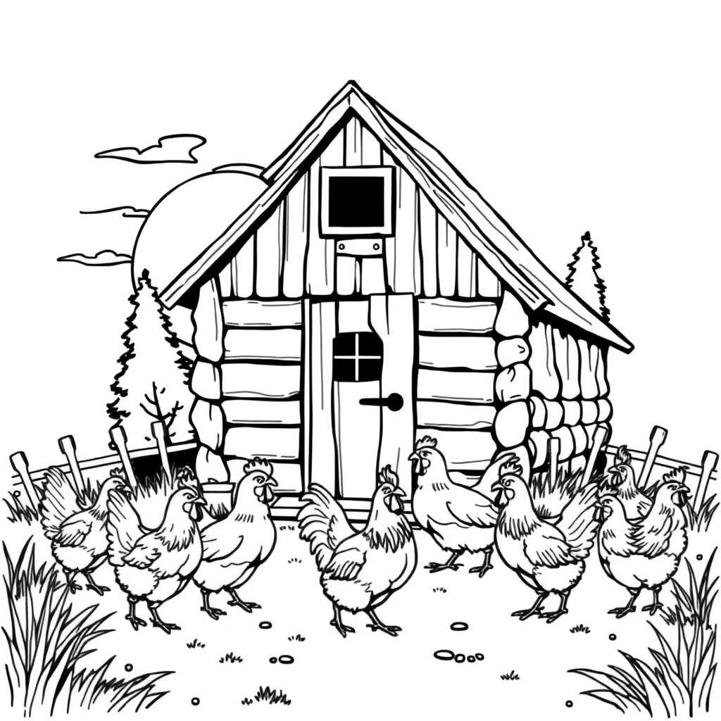 Chicken coloring page preview