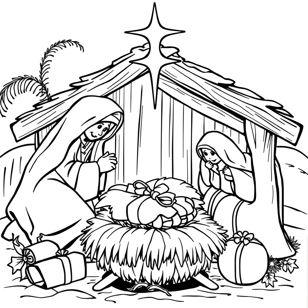 Nativity coloring page preview