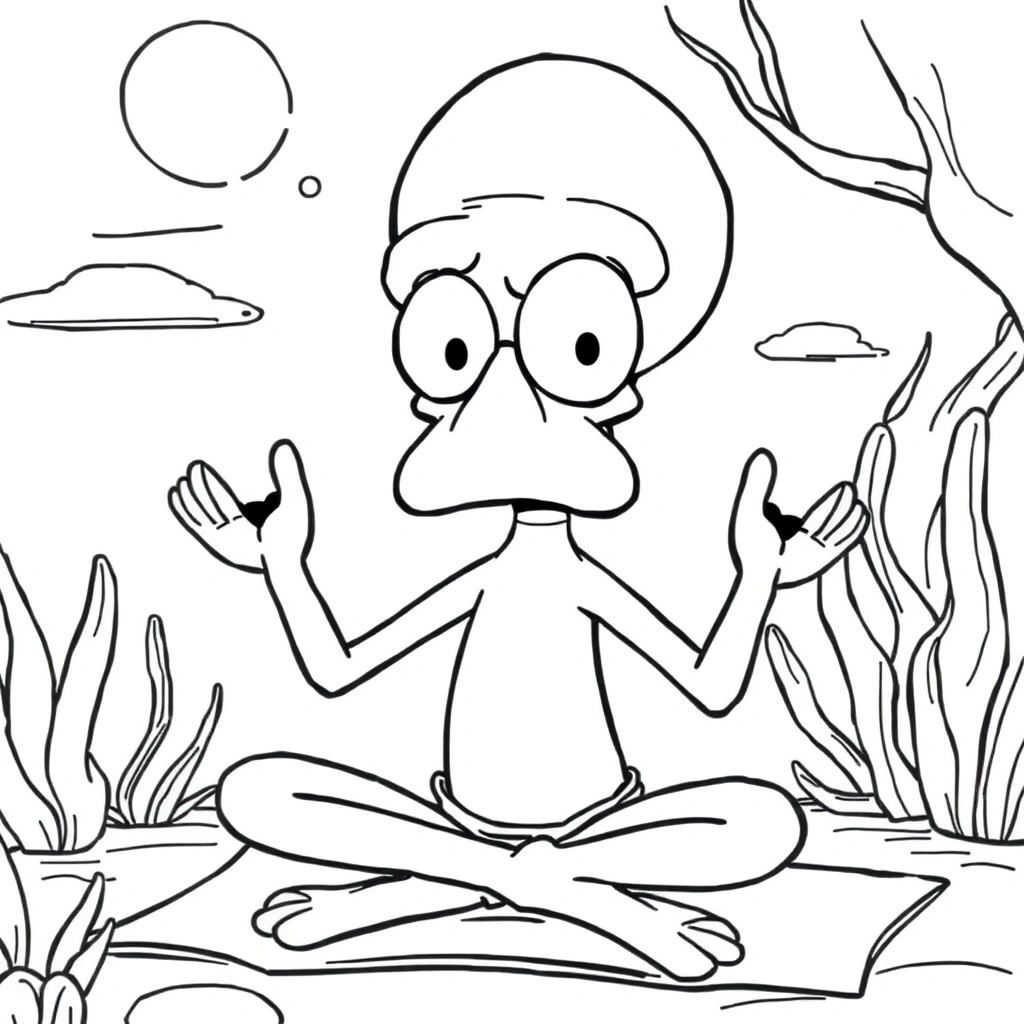 Squidward coloring page preview